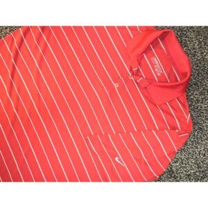 Nike Polo Shirt Mens XL Red White Striped Golf Dri-Fit Performance Swoosh Sleeve